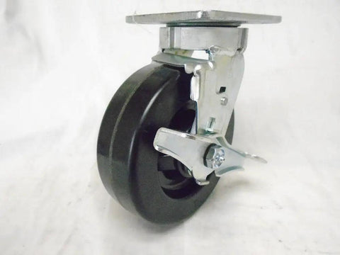 Bad Ass Heavy Duty Six Inch Swivel Caster With Kingpinless Phenolic Wheels Plus Top Lock Brake Built Tough, 6 inch black wheel.