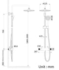 Diagram of UMJIGF 10 Inch Shower System Brushed Gold Shower Faucet Set Wall Mounted Brass Shower Combo Set with dimensions.