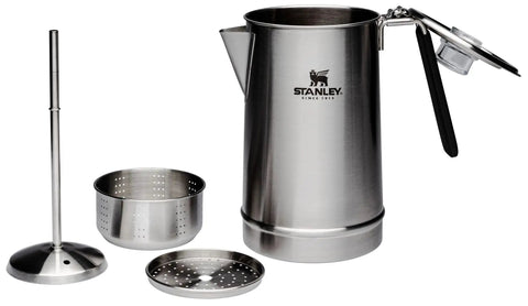Hold Tight Percolator Coffee Pot 1.1 Qt Stainless Steel Six Cup Stove Top or Open Fire Coffee Maker with components