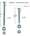 8 Sets Universal Headboard And Footboard Hardware Nuts And Bolts Kit For Furniture Repairs with 4" and 2.5" bolts in stainless steel