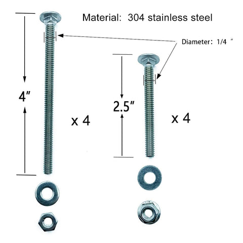 8 Sets Universal Headboard And Footboard Hardware Nuts And Bolts Kit For Furniture Repairs with 4" and 2.5" bolts in stainless steel