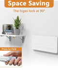 24 Inch Foldable Shelf Brackets For DIY Tables And Shelves L Shaped Collapsible Built To Last Heavy Duty Stainless Steel 300 Lb Per Pair Silver Finish 2 Pack Indoor Outdoor Use showing folding mechanism