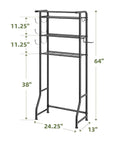 Over The Toilet Storage Cabinet Three Tier Metal Bathroom Shelf Organizer With Paper Holder And Hooks Black Finish