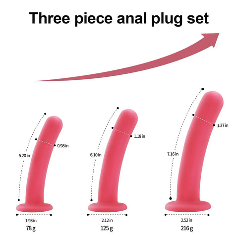 Anal Plug Starter Kit For Beginners, Silicone Butt Plug Kit With Three Sizes, Safe BodySafe Material, Smooth Rose Pink Trio