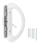 Sturdy White Diecast Sliding Patio Door Handle Pull Set Featuring Smooth Unkeyed Rotation For Mortise Lock Glass Doors with screws.