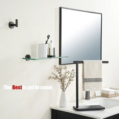 Oil Rubbed Bronze Bathroom Glass Shelf, 16 By 5 Inches, 8mm Tempered Glass With 304 Stainless Steel Wall Mount, installed in modern bathroom setting.