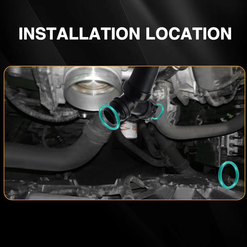KPALAG O-ring seal set for Ford coolant hoses and T-pipe; teal rings visible in engine bay