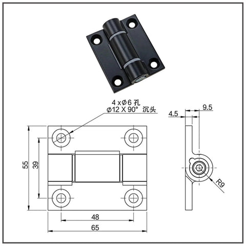 Silver torque-adjustable hinge with damping and stop; zinc alloy or stainless steel construction; 1 piece