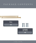 Components of Haywood 4 Pack Brushed Brass Cabinet Pulls 12.5 Inch Solid Zinc Alloy Handles set, including pulls and screws.