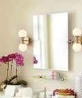 Bathroom vanity with two light wall sconce, E27 socket, round glass shade, copper and glass finish, 36x14x19 cm, mirror front light