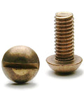 Slotted Round Head Silicon Bronze Machine Screws No 10-24 One Half Inch Long 250 Count Marine Grade Fasteners For Corrosion Resistant Projects And Outdoor Builds, front and side view