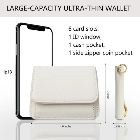 RFID Keychain Wallet Wristlet for Women with Coin Pocket and ID Window, beige, size comparison with phone, and side zipper view