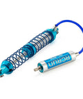 Adjustable Oil Piggyback RC Shock Absorber 70-123mm with Remote Reservoir, blue CNC aluminum for 1/10 scale crawlers.