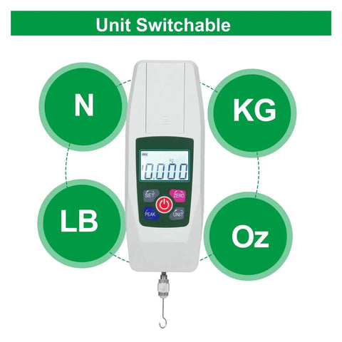 Push And Pull Tester Meter Mini Dynamometer With 4 Measurement Units Backlit Display Buzzer Alarm For Compression And Tension Acceleration Setting For Precision Upper And Lower Limit Alerts KF50 white unit switchable N KG LB OZ display