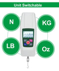 Pro Grade Push And Pull Tester Meter Mini Dynamometer With Four Measurement Units Backlit Display Buzzer Alarm High Accuracy KF-500 Ideal For Lab And Workshop Use Easy Calibration And Real Time Force Reading, unit switchable N KG LB OZ digital tester