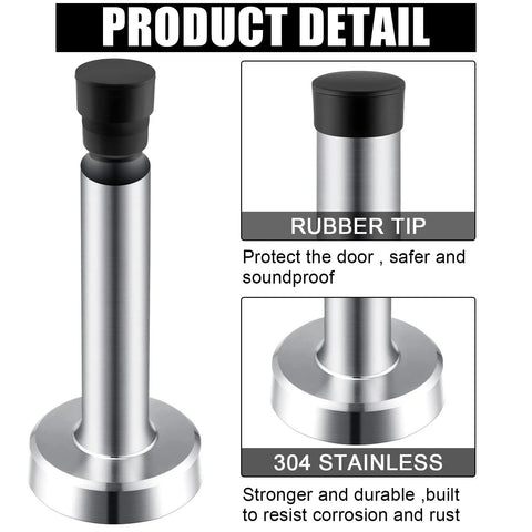 Product details of 10 Pack Built Tough Heavy Duty 3.7 Inch Door Stopper made from 304 stainless steel with rubber tips, wall mounted.