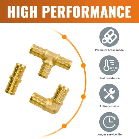 Half Inch PEX B Fittings Set 45 Piece Plumbing Kit With 15 Elbows 15 Tees And 15 Couplings High Performance Lead Free Brass