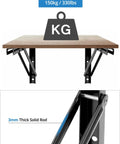 Heavy Duty 24 Inch Folding Shelf Brackets Two Pack wall mounted with sturdy black iron structure holding 330 lbs.