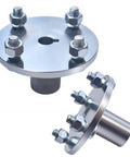 Premium Heavy Duty Go Kart Live Axle Hub With Step Down Shaft Pair For Dune Buggy 4 Inch, silver steel with nuts, close-up view.