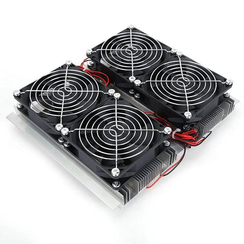 12V 20A Semiconductor Refrigeration Cooling Plate With Adjustable Switch Power Supply For Pet Beds And Flat Product Cooling Test Tables Ideal For Veterinary Use Lab Tests And Industrial Cooling, four-fan module