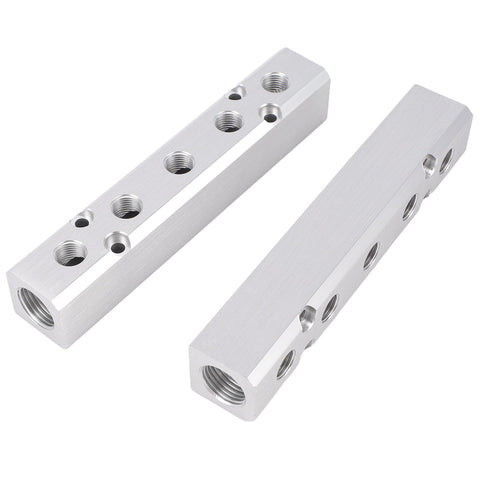 Five Way Seven Port Air Manifold With One Quarter Inch NPT Output And One Half Inch NPT Supply Port Aluminum Alloy Pneumatic Distribution Block