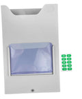 Heavy Duty Material Card Holder Rack For Office Document Organization, grey unit with clear slot for ID cards and green labels.