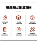 Material selection infographic showing features of Heavy Duty Steel Rod Bending Machine Sleek Rebar Bender for tight jobsites.