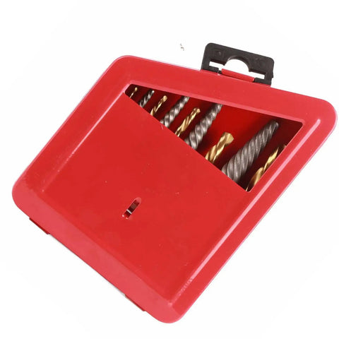 Heavy Duty Alloy Steel Screw Extractor Kit That Gets The Job Done With 10 High-Performance Left Hand Drill Bits For Pulling Stubborn Stripped Bolts And Fasteners Without A Hassle in red case