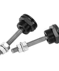 22mm Aluminum Quick Release Hood Pins Set, Heavy Duty Auto Fasteners, Push Button Lock Hood Latch Pins For Cars, Trucks And More, Rugged Multi Function Fastener Kit, 2 Pack in black color, disassembled front view