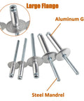Heavy Duty Aluminum Blind Rivets Set for Metalworking and DIY Projects, 50 Pieces, 3 16 By 5 8 Inch Large Flange, Silver ISPINNER