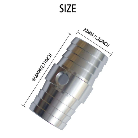 Image showing dimensions of aluminum 1-1/4 Inch Radiator Hose Barb Coupler with 1/8 Inch NPT Steam Port, ideal for LS swap cooling system.