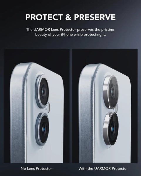 Comparison of iPhone 16 camera with and without Rugged Camera Lens Protector For iPhone 17 16 And 16 Plus With 9H Tempered Glass.