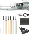 Super Handy 100W Mini Lathe For Woodworking And Bead Crafting Hella Portable precision engraver with tools on a table.