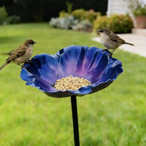Handmade Metal Flower Garden Stake With Bird Bath And Bee Watering Station Totally Pollinator Friendly Yard Decor With Colorful Butterfly Bee Bath Bowl For Outdoor Gardens And Patios