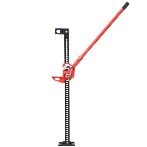 Beefy 7000 Lb 48 Inch Ratcheting Farm Jack For Trucks, SUVs, ATVs, Trailers And Off Road Recovery, red handle, black steel body