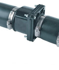 Hydro Master plastic sump pump check valve, 2-inch, black, with stainless steel clamps; side view