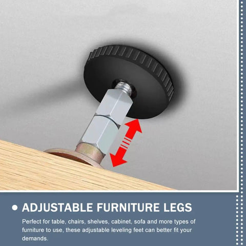 Beefy Heavy Duty Adjustable Furniture Leveling Feet Set M8 Threaded Screws For Tables And Chairs ABS And Iron Construction Anti Friction Design For Stable No Slip Sturdy Support, black foot under table