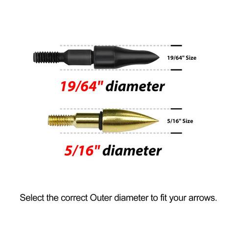 Field Points Kit With O Rings 100 And 125 Grain Arrow Tips For Carbon Arrows Screw In System To Prevent Loosening 19/64 and 5/16