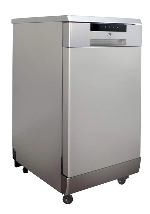 Sleek Heavy Duty Portable Dishwasher 18 Inch With Stainless Steel Tub, compact and mobile countertop design for easy installation.