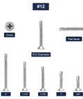 Hella Durable 100 Piece Size 12 By One And One Half Inch Sheet Metal Screws 410 Stainless Steel Flat Head Tek Self Tapping Fasteners Rust Proof Heavy Duty Hardware For Garage Mods with varying lengths