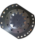 Top Shelf High Performance Hydraulic Swing Reducer Gearbox Compatible With Caterpillar Cat 374F Excavator Parts 3789543 And 3789544 viewed from above, highlighting gear teeth and mounting holes.