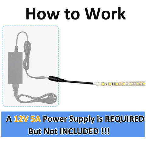Lit 12V Cool White LED Strip Lights 6000K 6500K 16.4ft power supply requirement illustration