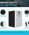 200 Watt 12 Volt N Type Solar Panel Kit With Adventurer 30A Charge Controller showing impact resistance and IP67 connectors.