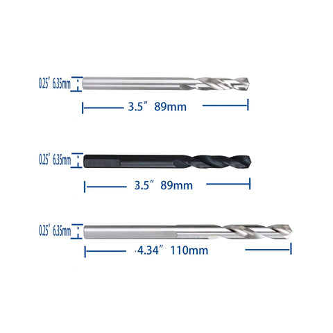 Beast Pro Grade 12-Piece Drill Bit Set High Speed Steel HSS Twist Bits For Wood And Metal, 3.5 to 4.34 inch lengths, shown in black and silver.