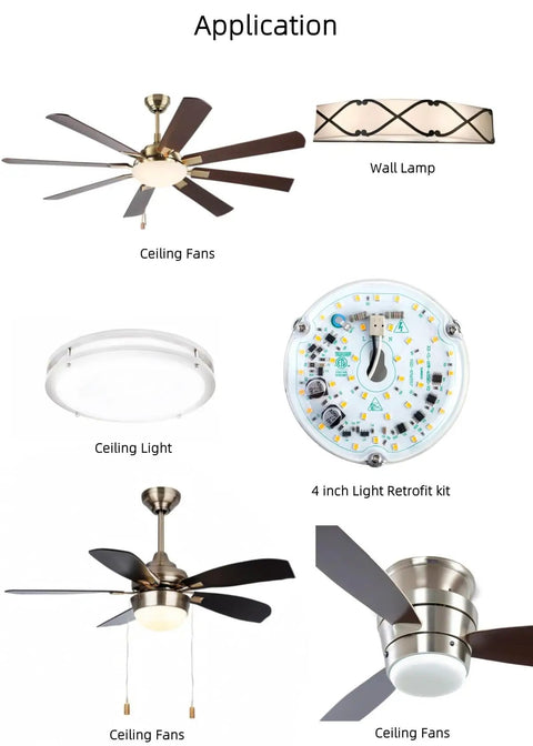 4 Inch LED Retrofit Light Kit For Ceiling Fans Replacement Panel 18W 3000K Warm White 2200LM 120V CRI90 Dimmable ETL Listed