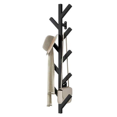 Wall Mounted Metal Coat Rack With Nine Hooks, Modern Minimalist Upright Coat Tree For Hanging Coats, Hats, Bags And Scarves, heavy-duty black
