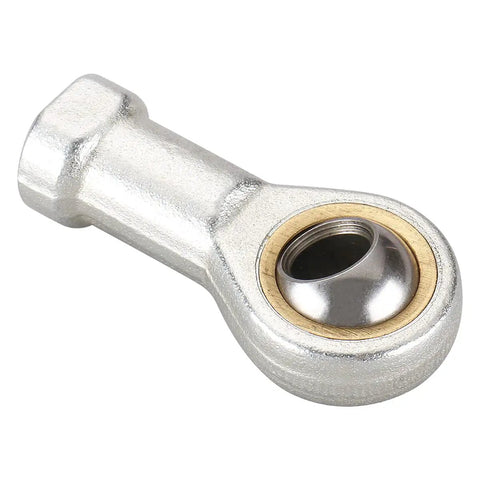 Rugged M16 Rod End Bearing With M16x1.5 Female Thread And 16mm Ball Bore For Quick No Fuss Install In Linkage Systems Built From Zinc Plated Carbon Steel With Copper Washer For Long Lasting Durability, shown angled