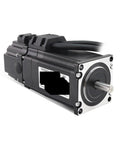 Servo motor, NEMA23 frame, black housing with silver front plate and exposed shaft