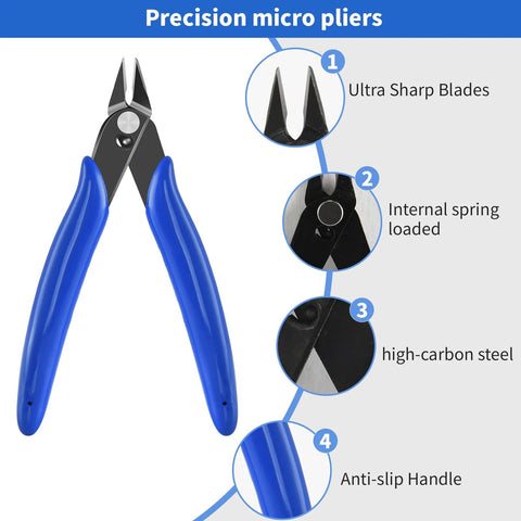 LBOKLING 5-inch micro flush cutter with blue handles, spring-loaded, high-carbon steel for jewelry and electronics