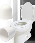 Four Pack Toilet Bolt Caps Set 1.44 Inch High Plastic Screw Covers on a toilet, white snap-on cap shown separately